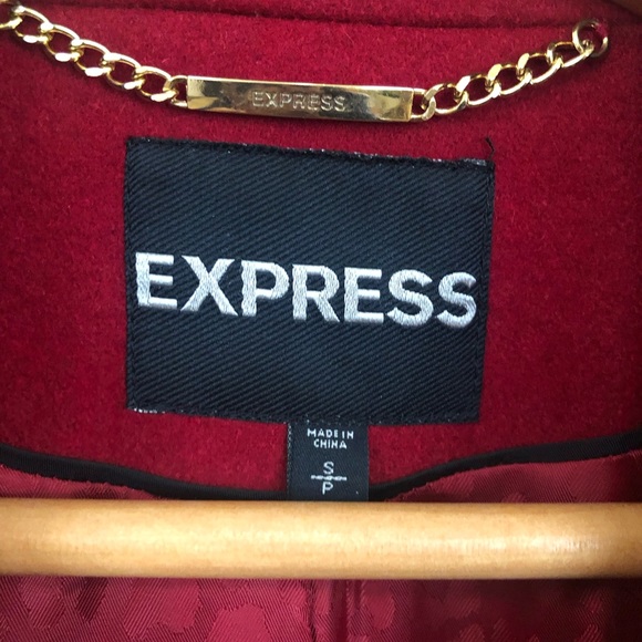 Express Red Long Wool Trench Coat: Timeless Fall-Winter Like New. 43 inches long - Picture 2 of 9